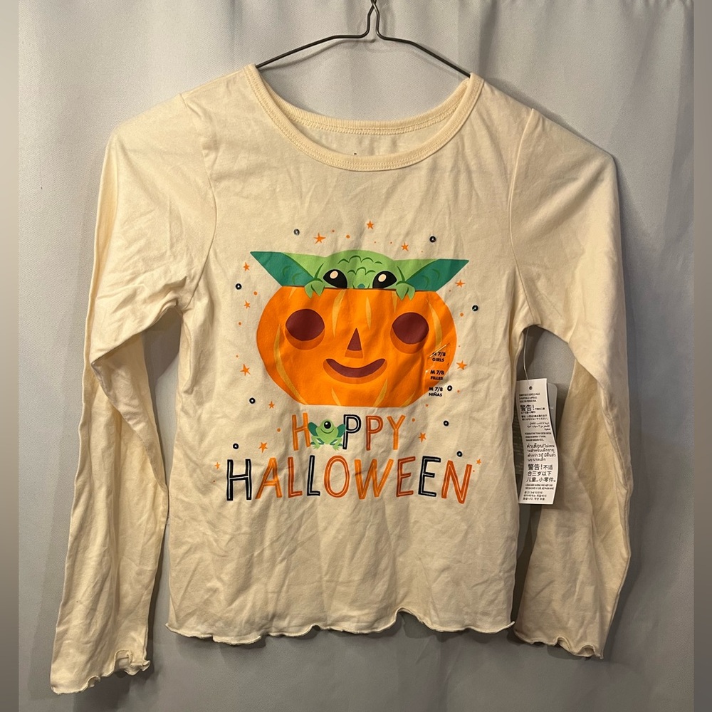 NWT Kids Girl Disney Baby Yoda Happy Halloween Shirt Long Sleeve Size 7/8